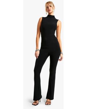 Boohoo High Neck Flare Leg Double Slinky Jumpsuit - Black