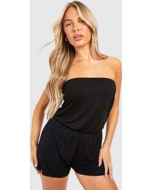 Boohoo Mono Corto Para La Playa Palabra De Honor De Tela Jersey - Negro