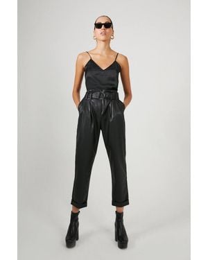Warehouse Belted Faux Leather Peg Pants - Black