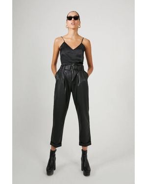 Warehouse Belted Faux Leather Peg Pants - Black