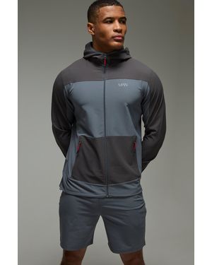 Boohoo Active Stretch Ripstop Color Block Short Tracksuit - Gray