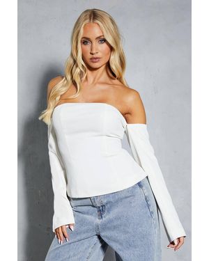 MissPap Bardot Structured Zip Back Top - White