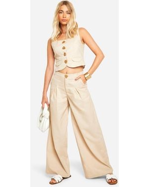 Boohoo Linen Look Pleated Trouser - Natural