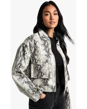 Boohoo Snake Print Faux Leather Jacket - Gray