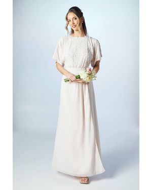Coast Pearl Embellished Batwing Bridesmaid Dress - White