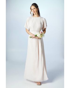 Coast Pearl Embellished Batwing Bridesmaid Dress - White