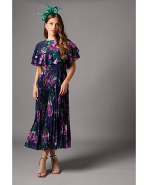 Coast Cape Sleeve Chiffon Midi Dress With Pleated Skirt - Gray