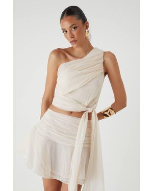 MissPap One Shoulder Knot Drape Top - Natural