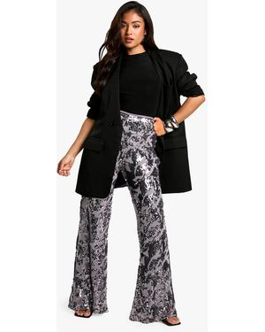 Boohoo Petite Damask Sequin Flare - Black