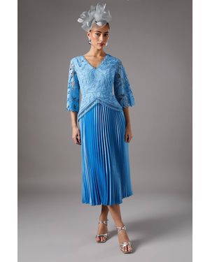 Coast Lace Top Pleat Skirt Dress - Blue