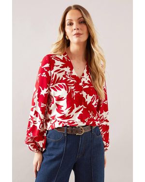 Wallis Printed Overhead Shirt - Red