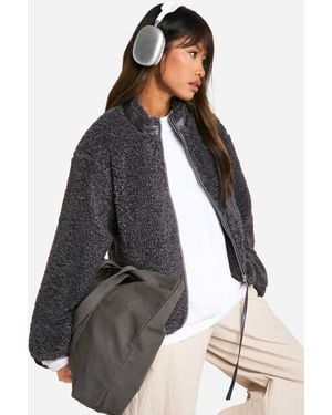 Boohoo Textured Teddy Funnel Neck Jacket - Gray