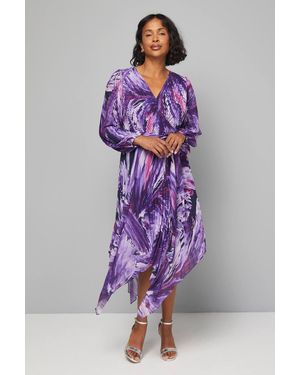 Wallis Abstract Print Pleated Asymmetric Wrap Dress - Purple