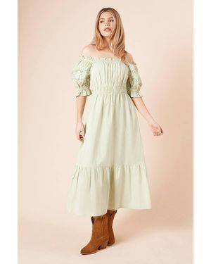 Dorothy Perkins Cut-Work Sleeve Poplin Bardot Dress - Natural