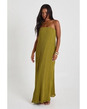 Boohoo Plisse Bandeau Maxi Dress - Green