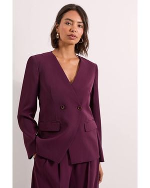 Dorothy Perkins V Neck Longline Double Breasted Blazer - Purple