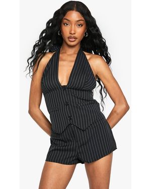 Boohoo Pinstripe Tailored Hot Pant - Black