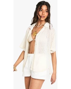 Boohoo Textured Crochet Sheer Knitted Shirt - Natural
