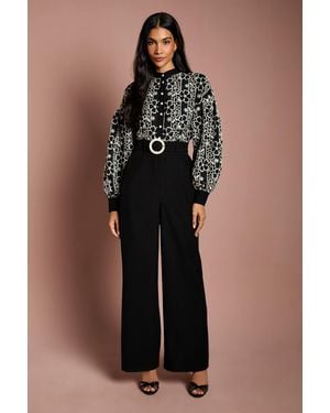 Coast Blouson Sleeve Belted Wide Leg Jumpsuit - Black