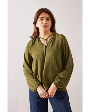 Wallis Woven Tie Neck Blouse - Green