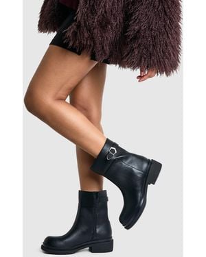 Boohoo Wide Fit Buckle Detail Chunky Ankle Boots - Negro