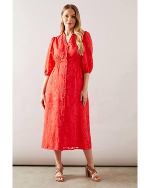 Wallis Floral Jacquard Button Midi Dress - Red
