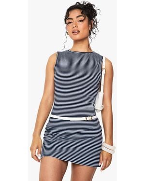 Boohoo Stripe Sleeveless A-Line Mini Dress - Blue