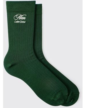 Boohoo Forest 1 Pack Embroidered Lake Como Sport Sock - Green