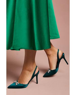 Coast Wide Fit Scarlett Satin Diamante Bow Brooch Slingback High Stiletto Heel Court Shoes - Green