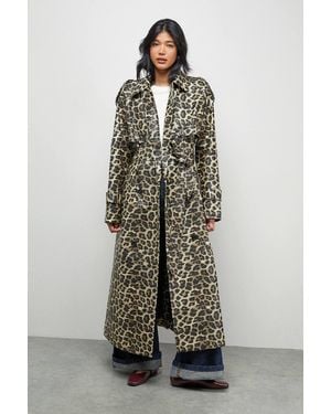 Warehouse Pu Leopard Print Trench Coat - Multicolor