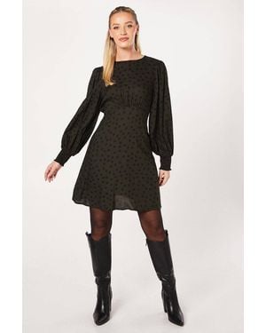 Dorothy Perkins Khaki Spot Shirred Cuff Mini Dress - Black