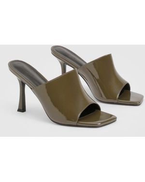 Boohoo Patent Square Toe Heeled Mules - Green