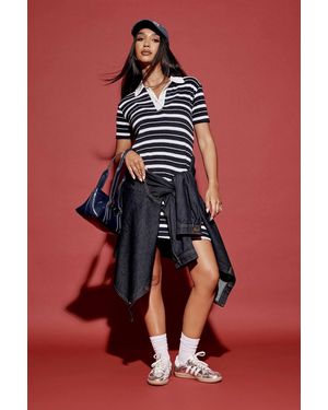 Boohoo Stripe Towelling Rugby Polo Dress - White
