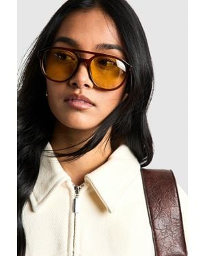 Boohoo Lenses Retro Aviator Sunglasses - Black
