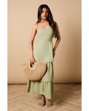 Oasis Petite Tie Back Tiered Maxi Dress - Green