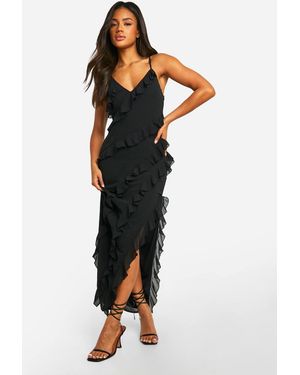 Boohoo Ruffle Chiffon Maxi Dress - Black