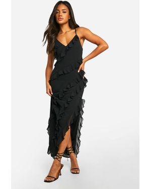 Boohoo Ruffle Chiffon Maxi Dress - Black
