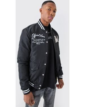 BoohooMAN Nylon Varsity Jacket With Badges - Black