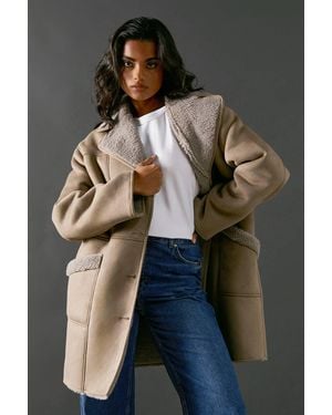 Warehouse Shearling Bonded Coat - Gray