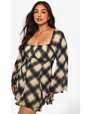 Boohoo Plus Check Godet Skater - Black