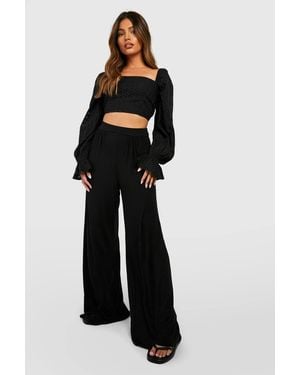 Boohoo Basic Pin Tuck Soft Tailored Wide Leg Pants - Orange