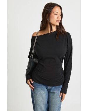 Boohoo Cinched Waist Off Shoulder T-Shirt - Black