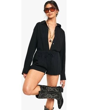 Boohoo Premium Linen Shorts - Black