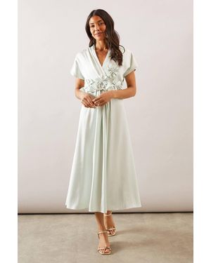 Wallis Crinkle Satin Flower Corsage Dress - Natural