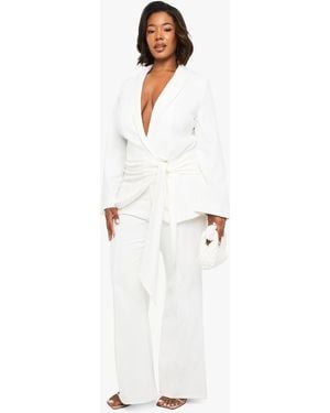 Boohoo Plus Occasion Tailored Slim Flare Pants - White