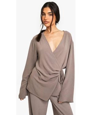Boohoo Woven Wrap Tie Detail Top - Brown