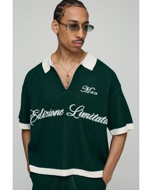BoohooMAN Kastiges geripptes Oversize Man Poloshirt - Grün