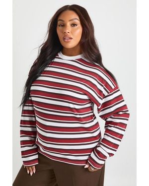 Boohoo Plus Crew Neck Long Sleeve T Shirt - Red