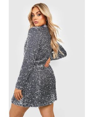 boohoo plus sequin wrap dress boohoo Women's Plus Sequin Wrap Dress in Leopard | Size: 24