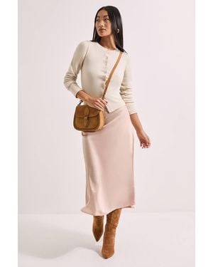 Dorothy Perkins Petite Satin Bias Cut Skirt - Natural